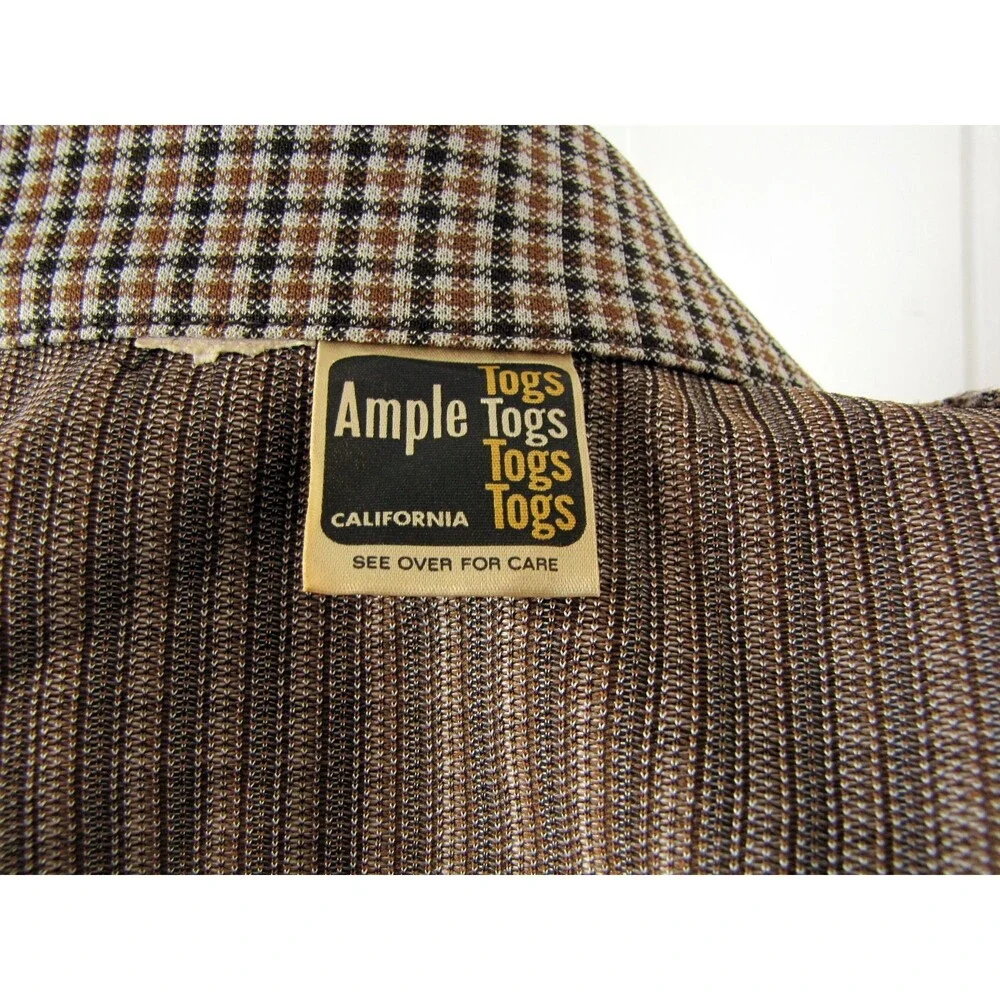Vintage 70s Brown Plaid Check Jacket Ample Togs California Macys Size 42 NWT